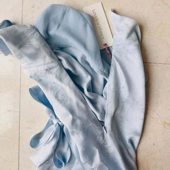 LoveShackFancy Lowry Silk Blend Light Blue Halter Maxi Dress size 0 - Picture 10 of 16